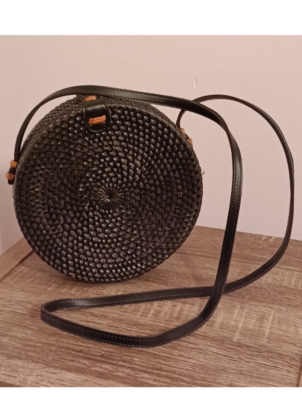 Black Rattan Circular Woven Purse